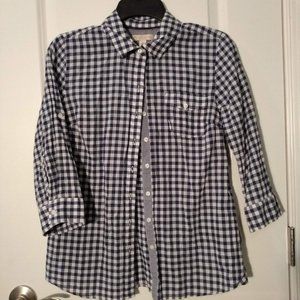 Navy and White Button Down Plaid Shirt
